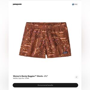 PATAGONIA	Women’s Barely Baggies Shorts Brown Size L